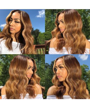 18 Inch Honey Blonde Highlight Ombre Body Wave Lace Front Wig - Grade 9A Malaysian Virgin Human Hair - Pre Plucked & Bleached Knots - Glueless - Women's Human Hair Wig (4/27) - Buy Online on GoSupps.com