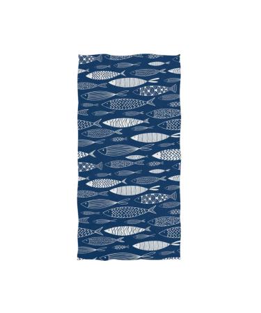 Naanle Stylish Realistic Underwater Shoal of Fish Soft Highly Absorbent Large Hand Towels Multipurpose for Bathroom, Hotel, Gym and Spa (16" x 30",Navy Blue) Fishes
