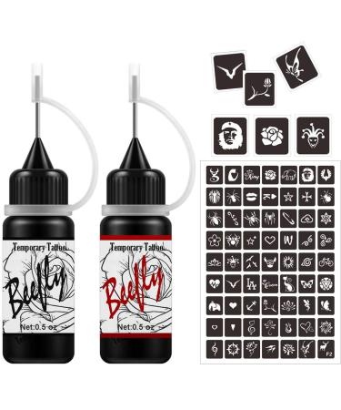 Temporary Ink Kit  Semi Permanent Freehand Ink/Paste  DIY Temp for Kids Women Adults 24 Pcs Free Adhesive Stencils  For DIY Fake Freckle Full Kit 2 Color