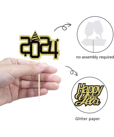 24PCS Glitter Happy New Year Cupcake Toppers 2024 New Year Eve Cake Topper for New Years Eve 2024 New Year Party Decorations Supplies (Mix A) - Buy Online on GoSupps.com