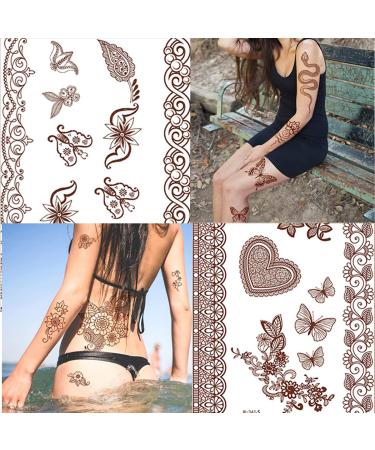 Brown Henna Temporary Tattoo Stickers - Waterproof Lace Designs for Women - Festive Party Favors - 5 Sheets - Buy Online on GoSupps.com