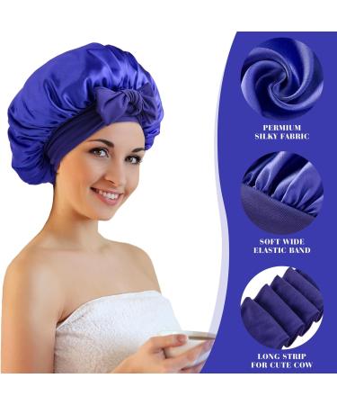 Abiello Silk Sleep Bonnet for Women | Adjustable Satin Night Cap | Soft Elastic Band | Navy Blue - Buy Online on GoSupps.com