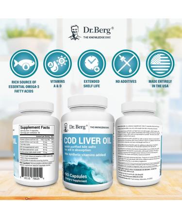 Dr. Berg's Cod Liver Oil Capsules: Omega-3 DHA & EPA for Heart, Brain, Eye, Skin & Immune Health - 90ct - Buy Online on GoSupps.com