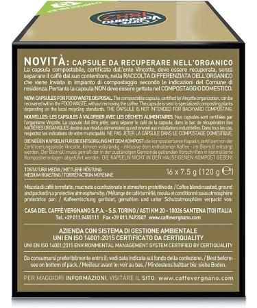  Caff Vergnano 1882 Caff Vergnano 1882 7095 Capsules de caf compatibles Lavazza a Modo Mio Compostables Arabica - 8 paquets x 16 capsules Total : 128 capsules - Buy Online on GoSupps.com