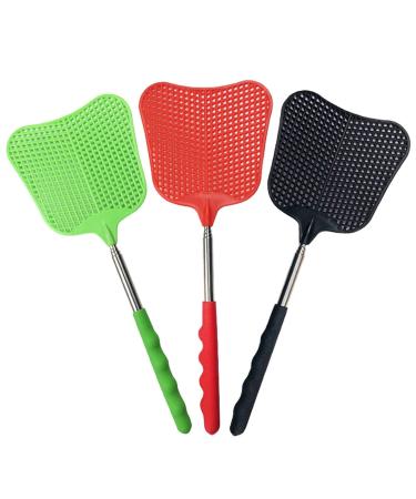 foxany Fly Swatters Extendable, Durable Plastic Fly Swatter Heavy Duty Set, Telescopic Flyswatter with Stainless Steel Handle for Indoor/Outdoor/Office (3 Pack)