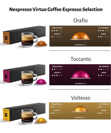 Nespresso Vertuo Coffee Capsules Espresso Selection - Orafio Toccanto Voltesso - 3 Boxes (30 Pods) Bundled with Border Biscuits & Giftable Tote Bag - Buy Online on GoSupps.com