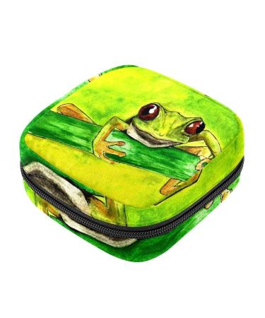 Menstruation pad bag with zipper women's napkin bag tampons collecting bags for women and girls (red eye tree frog)