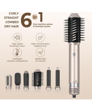 6 in 1 Air Styler & Hot Air Brush - Gold Hair Dryer Brush & Thermal Styling Appliances for Effortless Hair Care - Buy Online on GoSupps.com