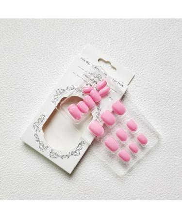 Short Pink Acrylic Press On Nails - Solid Color Full Cover False Nails for Women and Girls - Glossy Finish - 24Pcs - Buy Online on GoSupps.com
