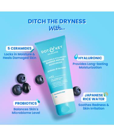 Dot & Key Ceramides Moisturizer with Hyaluronic for Intense Moisturizing and Skin Strengthening | With Probiotic & Rice Water I Barrier Repair Cream | For Dry Skin Normal & Sensitive Skin | 100g - Buy Online on GoSupps.com