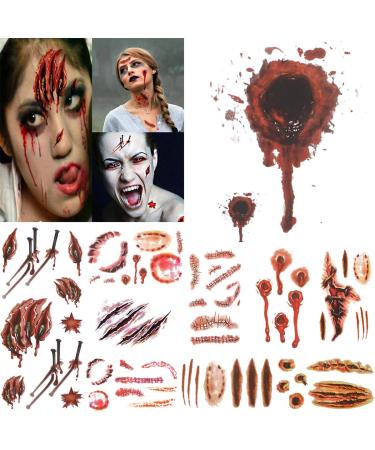 COKOHAPPY 10 Sheets Halloween Bleeding Wound Scar Blood for Party Cosplay Costume Look Real Flash Temporary Tattoo Scar Tattoo