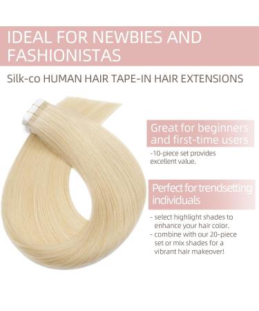 Silk-Co Tape in Extensions | 40cm Real Hair 25g - Bleich Blond 613# | 10pcs Skin Weft Hair Extensions - Buy Online on GoSupps.com