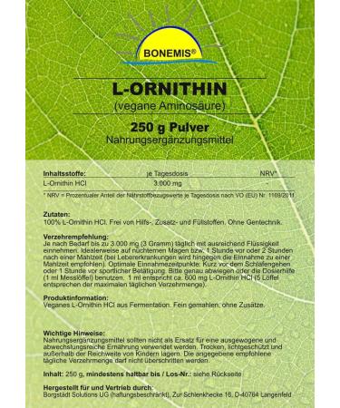 L-Ornithine Amino Acid - Vegan Pure Premium Quality 250g Bag | Bonemis - International Shipping Available - Buy Online on GoSupps.com
