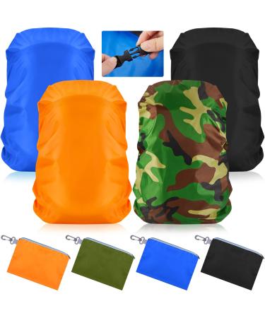 Amylove 4 Pcs Waterproof Backpack Rain Cover with Reflective Strip 30-40 L Ultralight Backpack Cover with Adjustable Anti Slip Cross Buckle Strap Backpack Pack Covers with 4 Storage Pouches Retro Colors