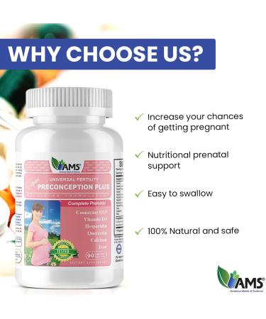 America Medic & Science Preconception Plus (90 Capsules) | Conception & Fertility Supplement for Women Trying to Conceive | Physician Formulated Prenatal Vitamins | 90 Count Pack - Buy Online on GoSupps.com