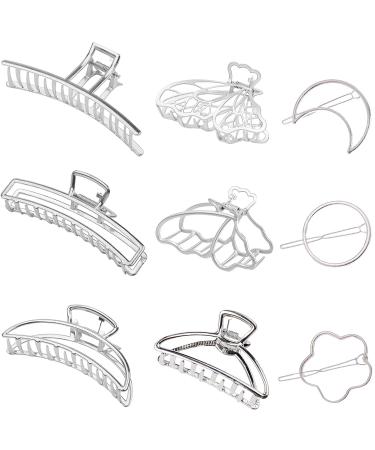 Yotoyou hair clip 9 pieces metal hair clips tall for women girls hair clip silver hair clips for thick thin hair 9pcs silver