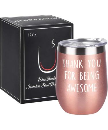 Thank You for Being Awesome Wine Tumbler - 12 Oz Stainless Steel Gift for Women - Birthday, Christmas, New Job, Promotion, Friendship - Rose Gold - Buy Online on GoSupps.com