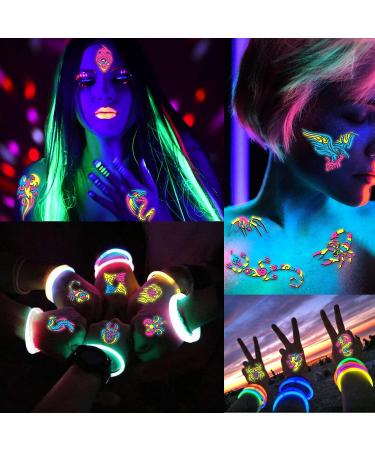 10 Sheets UV Neon Temporary Tattoos - Glow in the Dark Fake Tattoos for Rave Festival & Party Decorations - Buy Online on GoSupps.com