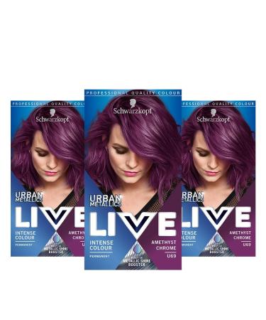 Schwarzkopf Live Intense Colour Hair Dye Permanent Colour & Built-In Vibrancy Serum 3x U69 Amethyst Chrome