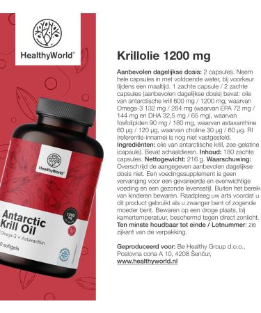 Be Healthy Group doo Krill Oil 1200 mg 180 Soft Capsules Omega3 + Astaxanthin Glutenfree Lactosefree and Without Artificial Flavors 3 Month Supply Support of Heart and Blood Vessels - Buy Online on GoSupps.com