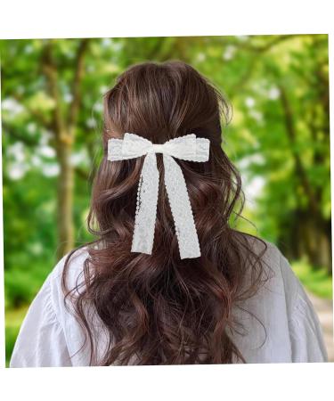 6pcs Lace Hair Bow for Women Girls Tulle Lace Bows for Hair with Long Ribbon White Lace Bow with Metal Clips for Party Birthday Wedding Festival - Buy Online on GoSupps.com