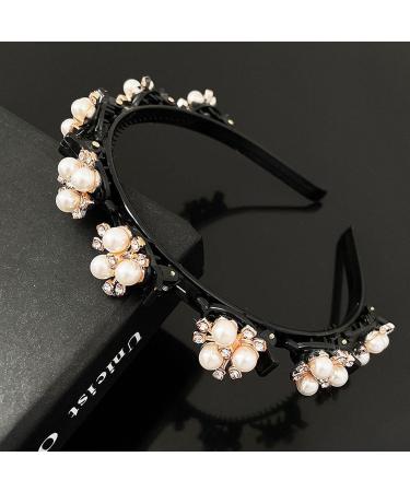 Shop Tseenyi Pearl Hairpin & Band - Layered Pony & Baroque Crystal Headband Jewelry for Women & Girls | Valentine's Day Gift (Black) - Buy Online on GoSupps.com