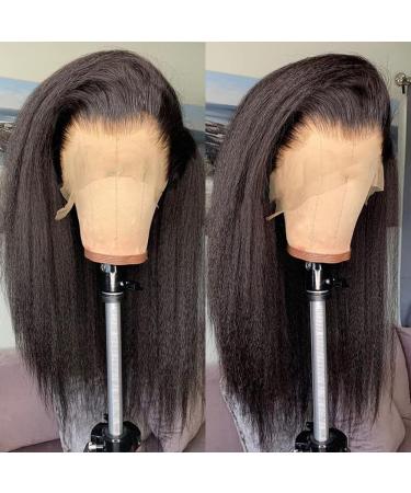 26 Kinky Straight Human Hair Lace Front Wig 180% Density - Brazilian Virgin Hair - Pre Plucked with Baby Hair - Natural Black Yaki Straight - 13x4 Lace Frontal Wig - Buy Online on GoSupps.com