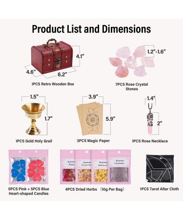 Rose Quartz Crystals Kit for Self-Love and Attracting Love - 28 Pcs Healing Stones Set in Wooden Box for Wicca, Reiki, Yoga Meditation - Buy Online on GoSupps.com