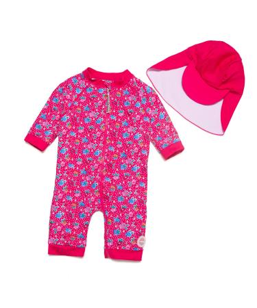 BONVERANO Baby Girls Swimsuit Toddler Bathing Suit Full-Length Zipper One Piece Swimwear with UPF 50+ Sun Protection Rose 2-3 Years
