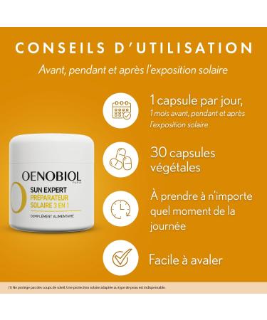  Oenobiol Oenobiol Sun Expert 3-in-1 Sun Preparation - Triple Action - Cellular Protection - Intense Tan - Global Anti-Aging - Clinically Proven - Food Supplement - 30 Vegetable Capsules - Buy Online on GoSupps.com