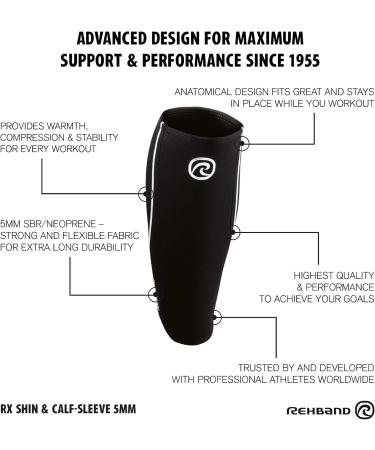 Rehband Neoprene Calf Bandage - Compression Support for Calf & Shin | Deadlift Protection | XS Carbon/Black | 1 Piece - Buy Online on GoSupps.com