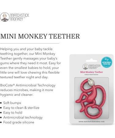 Matchstick Monkey Antimicrobial Silicone Teether Easy To Grip BPA Free 3 Months Old+ 10 cm Rubine Red Mini Monkey Rubine Red Monkey 3 Months Old+ 1 Mini Monkey Teether - Buy Online on GoSupps.com