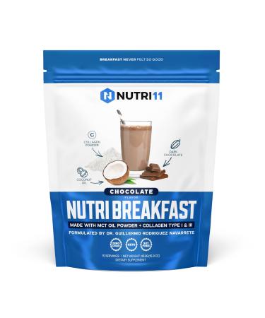NutriBreakfast by Nutrillermo - Protein Collagen Peptides Powder with MCT Oil - Grass Fed Bovine Collagen Powder Type I & III Low Carb - Keto Collagen for Women & Men - 15 Servings Chocolate 15.9