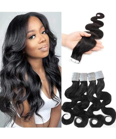 Tape in Hair Extensions for Black Women 18 Inch Natural Black Hair Extensions Real Human Hair in Extensions 50 Gram Body Wave Reusable Tape ins PU Skin Weft Extensions Glue in 20 Pieces Remy Seamless Hair Extensions 18 I...