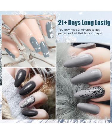 Kastiny 9Pcs Elegant Grey Gel Nail Polish Kit with Base, Glossy & Matte Top Coat Set - DIY Manicure Kit for New Year or Valentine's Day Gift - Buy Online on GoSupps.com