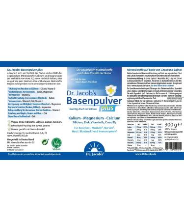 Dr Jacob's Base Powder Plus with Real Lemon - 300g | Vegan Muscle Bone Heart & Blood Pressure Support - Potassium Calcium Magnesium Zinc & Vitamin C & D - Buy Online on GoSupps.com