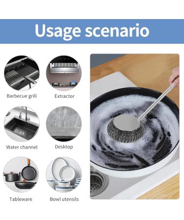 Stainless Steel Brush with Handle | Metal Dishwashing Supplies Brush | Multifunctional Stainless Steel Wool Cleaning Brush for Dishes Pots Stoves Frying Pans - Buy Online on GoSupps.com