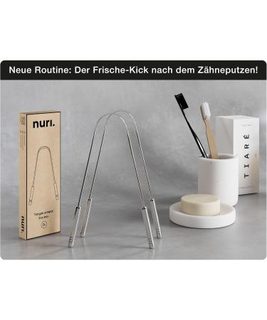 Nuri Tongue Cleaner | 2x Stainless Steel Tongue Scrapers for Adults | Fight Bad Breath | High-Quality Tongue Brush - Buy Online on GoSupps.com