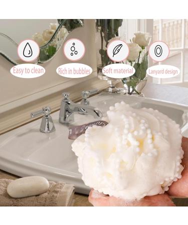 Bath Sponge Body Scrubber Loofah Exfoliating Mesh Pouf Shower Ball Puff Sponges for Women and Men Bathing Accessories - Set of 2 White Pink - Buy Online on GoSupps.com