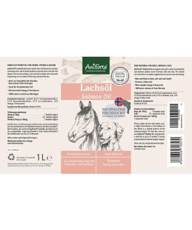 AniForte Premium Salmon Oil for Dogs Cats Horses & Pets 1L 100% Natural Norwegian Fish Oil with Omega 3 High Level of EPA and DHA Fatty Acids Barf Supplement - Buy Online on GoSupps.com