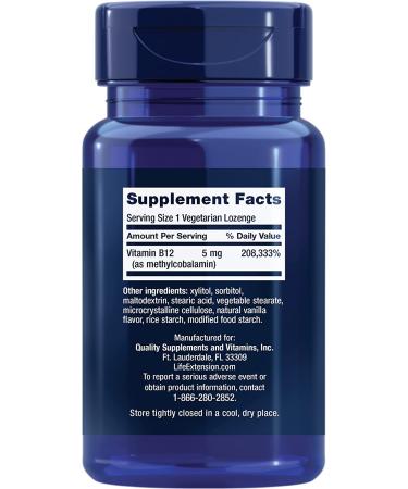 Life Extension Methylcobalamin 5 mg - 60 Vegetarian Lozenges for Energy & Nerve Health - Buy Online on GoSupps.com