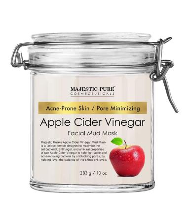 Apple Cider Vinegar Facial Mask by Majestic Pure - Face Mud Mask for Pore Minimizing and Acne Prone Skin - Promotes Younger Looking Skin - 10 oz