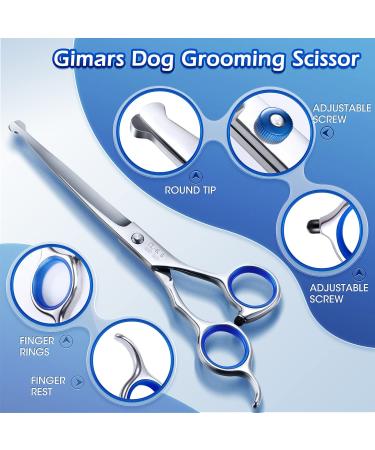 Gimars 5 in 1 Professional Dog Grooming Scissors Kit - Titanium Coated Straight, Thinning, Curved Shears & Comb Set with Safety Round Tip - Heavy Duty, 4CR Material, Blue Color - Buy Online on GoSupps.com
