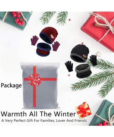 Yutdeng Kids Winter Hat Scarf Gloves Set | 3 in 1 Beanie Knitted Snood | Boys Girls 2-10 Years | Super Soft & Warm | Wine Red - Buy Online on GoSupps.com