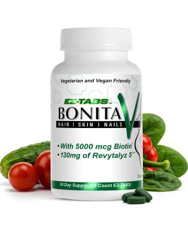 Essential Source Bonita V - Hair Skin & Nails Vitamins for Women and Men - 20 Active Ingredients with 5000 mcg Biotin - Revytalyz 5 Collagen Support Blend - Easy-Swallow Vegan Tablets (60 EZ-TAB)