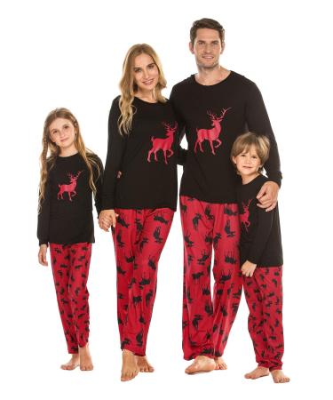 Ekouaer Christmas Matching Family Pajamas Sets Sleepwear Nightwear for Mens Womens Adults Kids Mom XXL Black