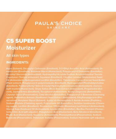 Paula's Choice C5 SUPER BOOST Moisturiser - Face Night Cream - Reduces Wrinkles & Brown Spots - Brightens Dull Skin Tone & - Leaves Skin Hydrated - with Vitamin C - All Skin Types - 50 ml - Buy Online on GoSupps.com