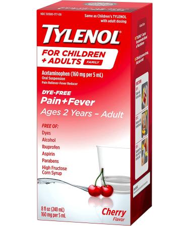 Tylenol Liquid Oral Suspension - Dye-Free Cherry Flavor 8 fl. oz - Pain & Fever Relief for Children & Adults - Buy Online on GoSupps.com