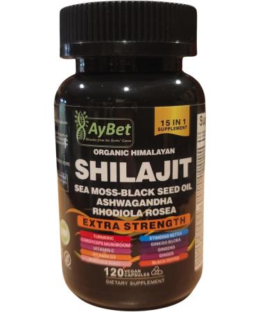 AyBet Shilajit for Men and Women-Organic Himalayan Shilajit Capsules with Sea Moss Black Seed Oil Ashwagandha Rhodiola Rosea Burdock Cordyceps Mushroom Ginseng Turmeric Ginger 120 Capsules - Buy Online on GoSupps.com