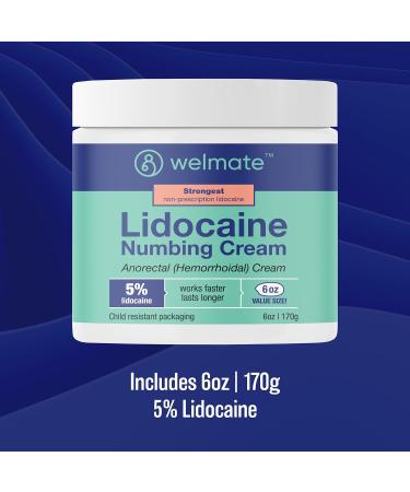WELMATE - 5% Lidocaine Numbing Cream 6oz (170g) - Maximum Strength Lidocaine Cream - Hemorrhoid Relief - External Use Anesthetic Vitamin E - Child Resistant - Topical Skin Care 6.0 Ounce (1 pack) - Buy Online on GoSupps.com
